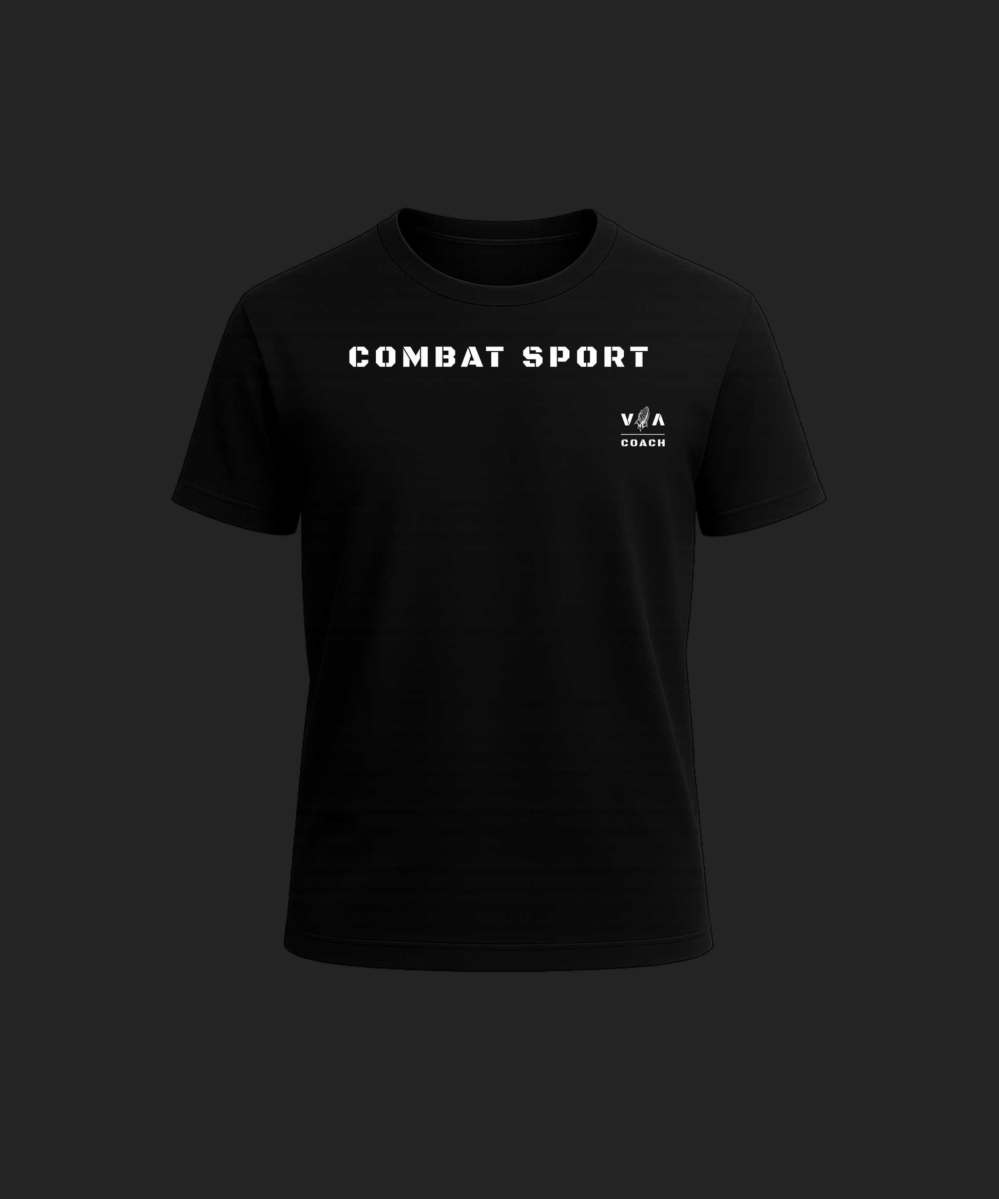 Black t-shirt with 'COMBAT SPORT' text on a black background