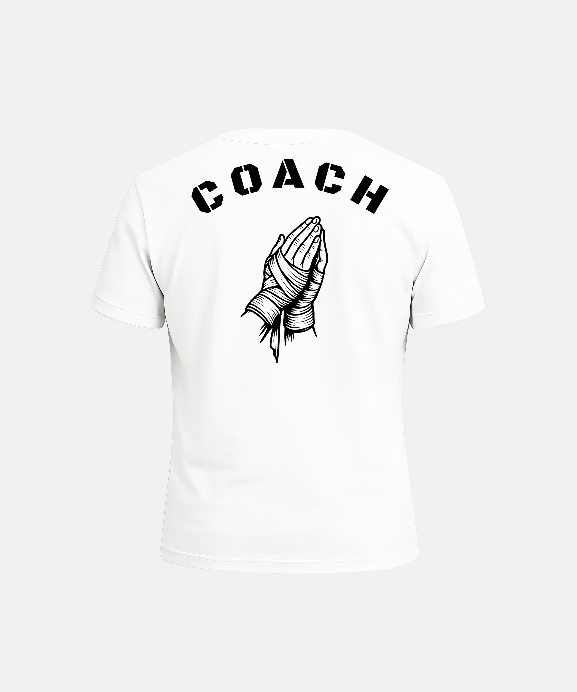 White t-shirt with 'COACH' and fish illustration on a white background